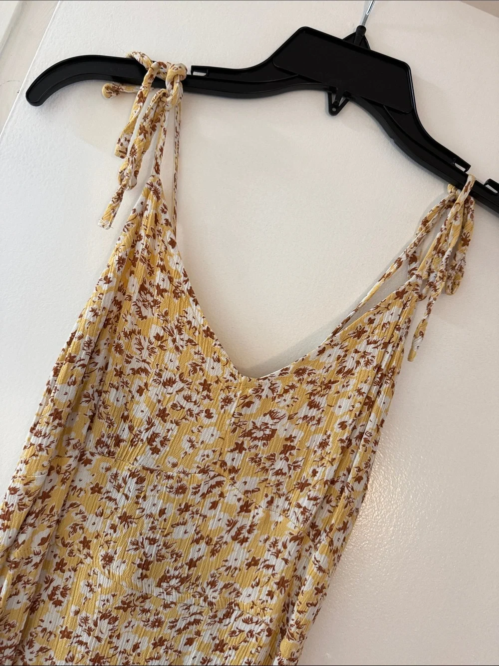Abercrombie & Fitch Yellow Floral Maxi Dress with Tie Strap